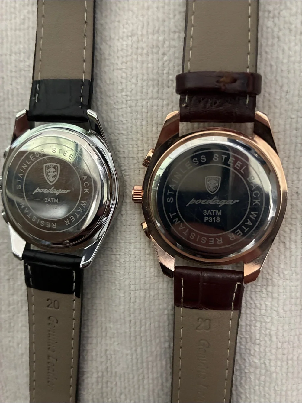 Poedagar Classic Leather Strap Watches- Black/Blue and Brown/Copper. Set of 2